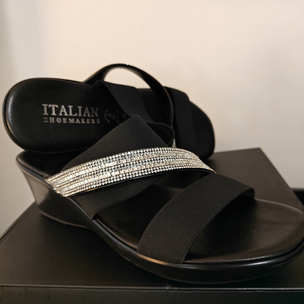 Italian Shoemakers Black Wedges with Silver Accents